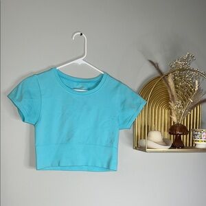aerie Aqua Blue Short Sleeve Crop Top